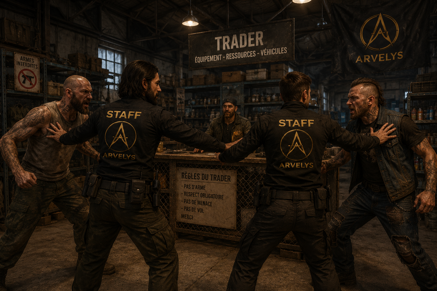 Staff Arvelys RP séparant deux survivants dans un trader
